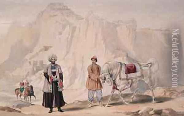 The British Commandant of Shah Shoojans 2nd Jannah Cavalry and Affhan Troopers of the Corps Oil Painting - Louis Hague