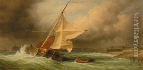 Pair Of Works Rough Seas Break In The Storm Oil Painting - James Hardy