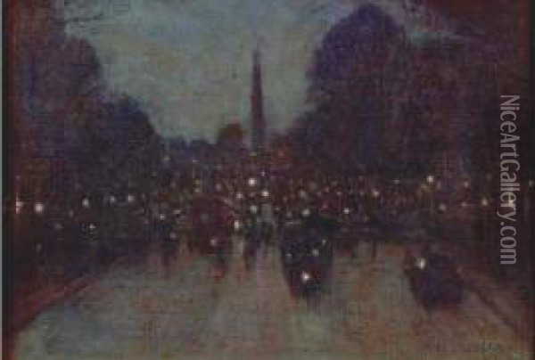 Paris Rue Royale, La Nuit, Effet De Lumiere Oil Painting - Marie-Gabriel Biessy