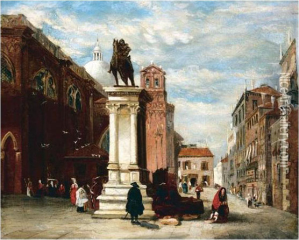 The Campo Ss. Giovanni E Paolo, Venice, With The Colleoni Statue Oil Painting - James Holland