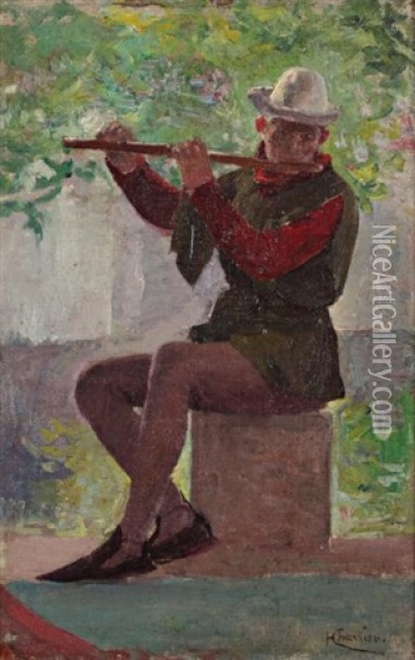 Le Joueur De Flute Traversiere Oil Painting - Henrik Georges Charrier
