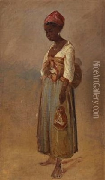 An African Woman Oil Painting - August (Poul A.) Plum