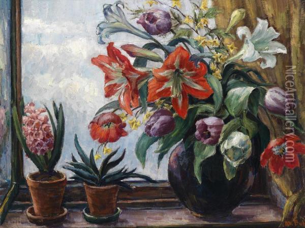 Spring Flowers In A Window Oil Painting - Martha Buhl