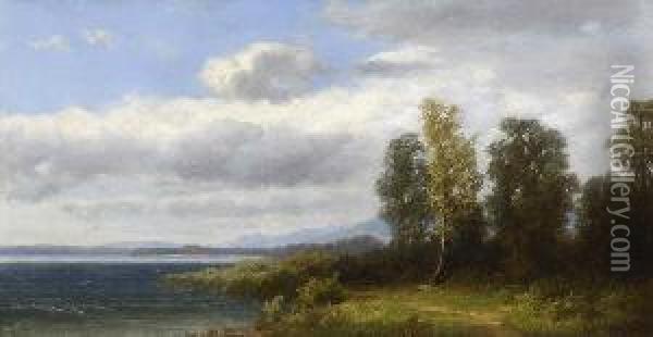 Am Ufer Des Chiemsees. Oil Painting - Eduard Gleim