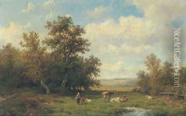 A pastoral landscape Oil Painting - Anthonie Jacobus Van Wyngaerts