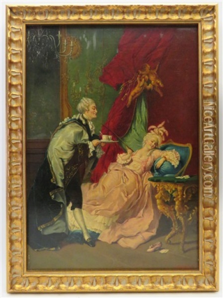 Galante Szene Mit Rokokodame Oil Painting - Franz Hoffelner