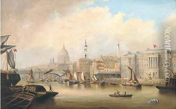 View down the Thames, with Blackfriars and St. Paul's Cathedral beyond Oil Painting - George Chambers