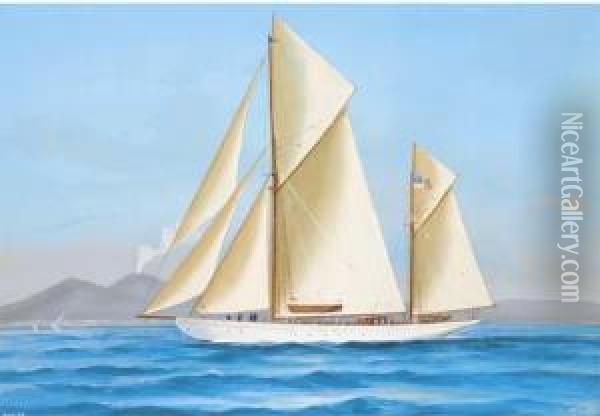 The American Yawl Xarifa In The Bay Of Naples; And The American Yawl Xarifa At Sea Oil Painting - Atributed To A. De Simone