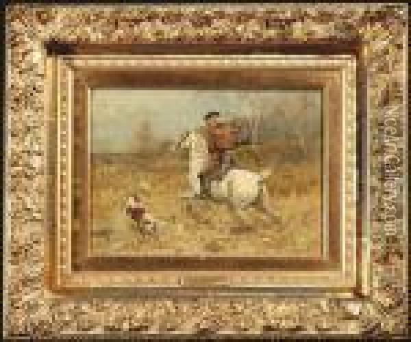 Piotrowski, Antoni. Autumnal Landscape With A Foxhunter On Horseback Oil Painting - Antoni Piotrowski