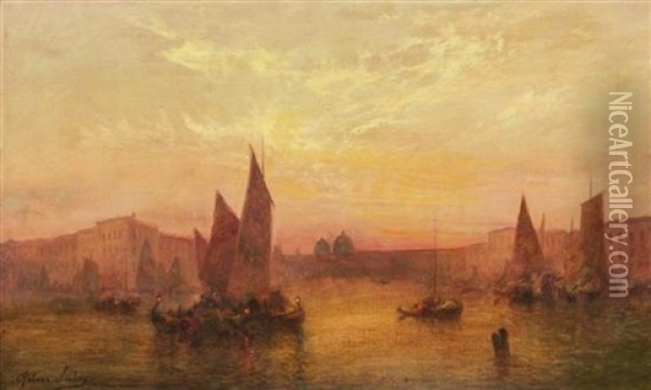 Venice At Sunset Oil Painting - Rubens Santoro