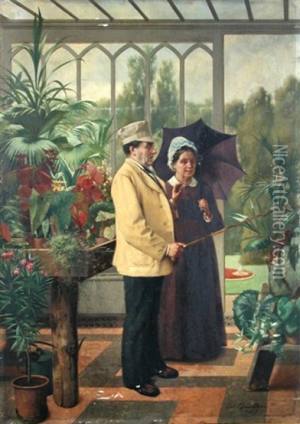 In The Greenhouse Oil Painting - Edouard Quitton