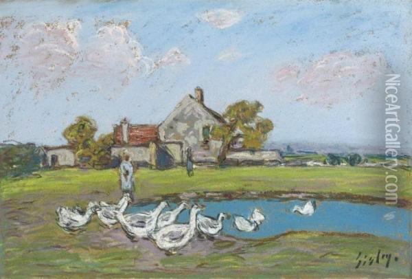Gardeuse D'oies Aux Sablons Oil Painting - Alfred Sisley