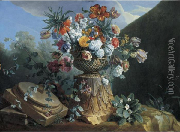 Still Life Of Flowers In An Urn Oil Painting - Alexandre-Francois Desportes