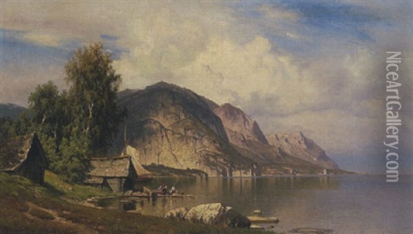 Fjordlandschaft Mit Fischerhutten Oil Painting - Hugo Knorr