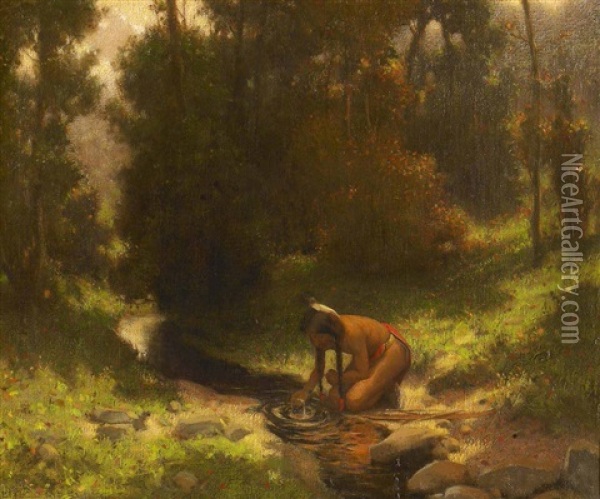 Indian By Stream Oil Painting - Eanger Irving Couse