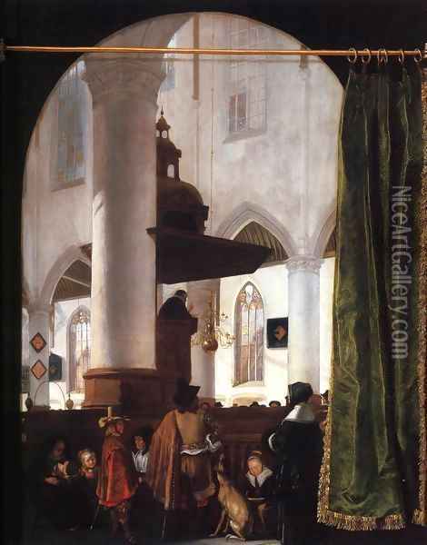 A Sermon in the Oude Kerk, Delft Oil Painting - Emanuel de Witte