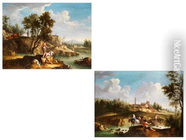 Sudliche Landschaften Mit Figurenstaffage (pair) Oil Painting - Joseph Stephan