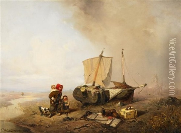 Fischerkinder Am Strand Oil Painting - Friedrich Fritz Hildebrandt