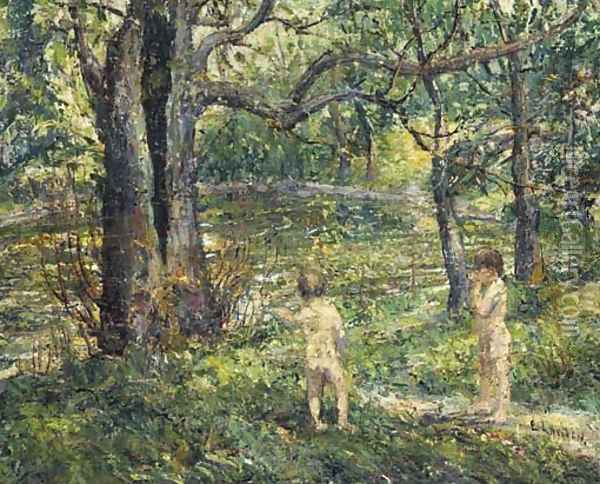 Swimming Pool in the Meadow Oil Painting - Ernest Lawson