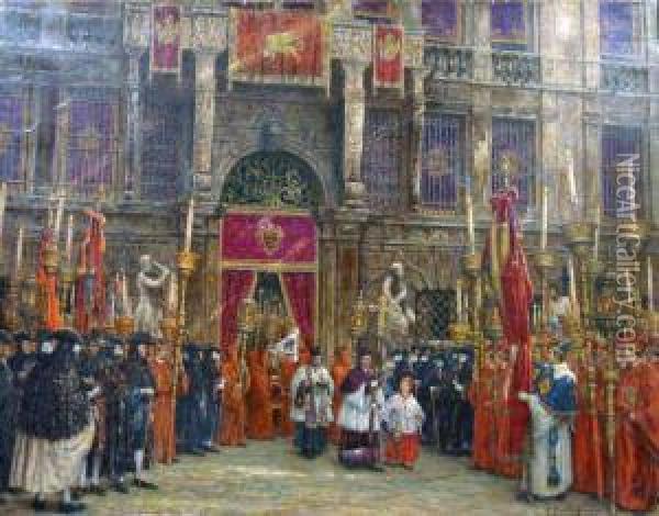 Une Procession A Venise Oil Painting - Joseph Saint-Germier