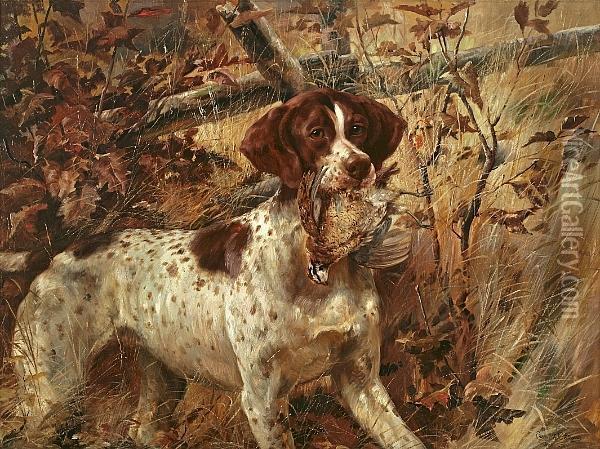 Pointer Soft-mouthing A Quail Oil Painting - Edmund Henry Osthaus
