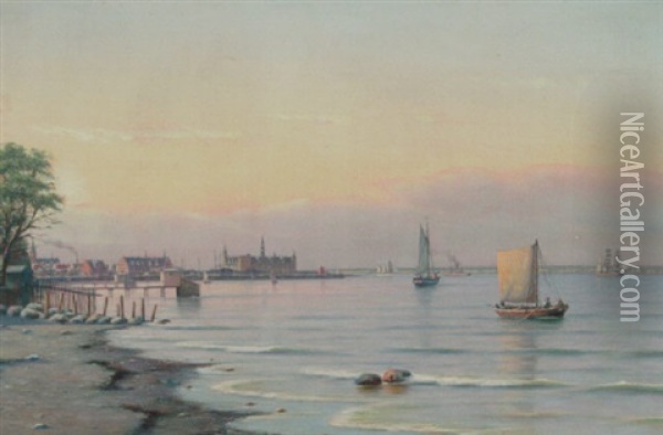 Sejlskibe Ud For Kronborg Oil Painting - Johan Jens Neumann