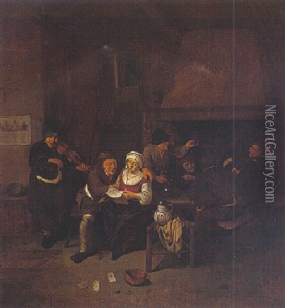 A Tavern Interior With A Fiddler And Peasants Singing And Merrymaking Oil Painting - Cornelis Pietersz Bega