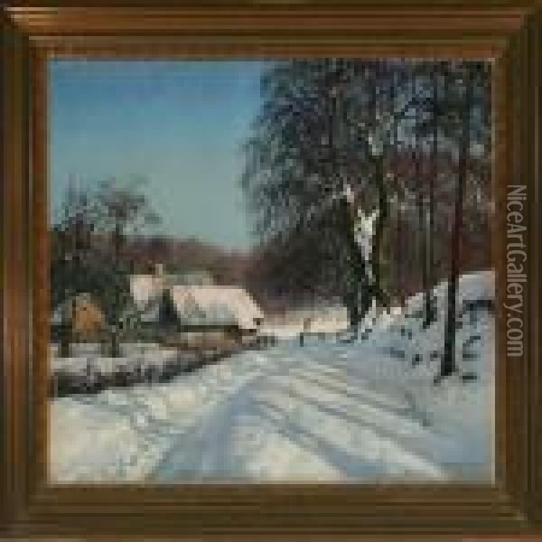 Winter Landscape From Hellebaek Oil Painting - Olaf Viggo Peter Langer