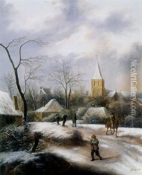 Paysage D'hiver Avec Promeneurs Oil Painting - Nicolaes Molenaer
