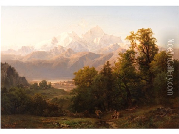 Alpenlandschaft Mit Figurenstaffage Oil Painting - Anton Hansch
