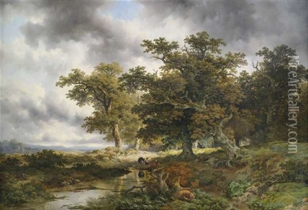 Sommerliche Waldlandschaft Mit Figurlicher Staffage Oil Painting - Remigius Adrianus van Haanen
