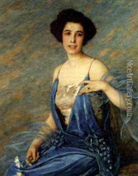 Woman In A Blue Dress Oil Painting - Lydia Amanda Brewster Sewell