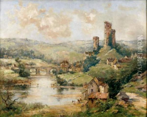 La Vallee De L'aumance, Le Chateau D'estaing (?) Oil Painting - Maurice Levis