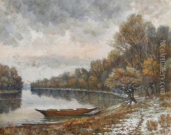 Erster Schnee (novemberabend Am Altrhein) Oil Painting - Albert Lang