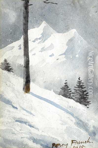 Alpine Snow Scene With Spruce Trees Oil Painting - William Percy French