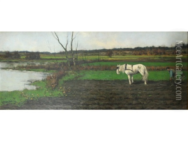 Ploughing The Meadow Oil Painting - Louis Willem Van Soest