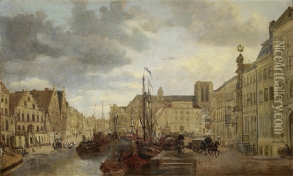 View Of The River Leie In Ghent Oil Painting - Francois Jean Louis Boulanger