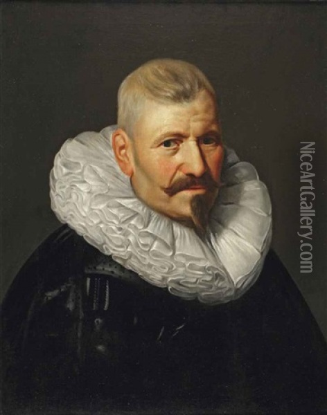 Portrait Of A Gentleman, Bust-length, In A Black Robe With A White Ruff Oil Painting - Michiel Janszoon van Mierevelt