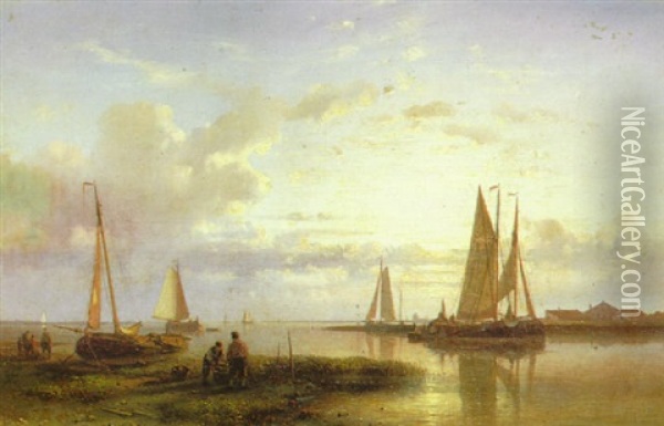 Evening Calm On The Dutch Coast Oil Painting - Abraham Hulk the Elder