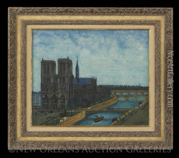 Notre Dame De Paris Et La Seine Oil Painting - Louis Vivin