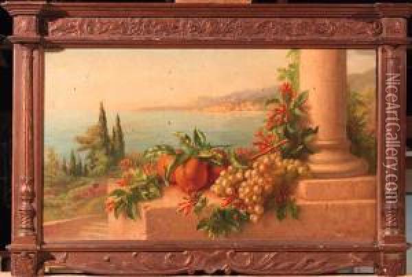 Honeysuckle And Oranges On An Italian Lake Side Oil Painting - Edward Van Rijswijck