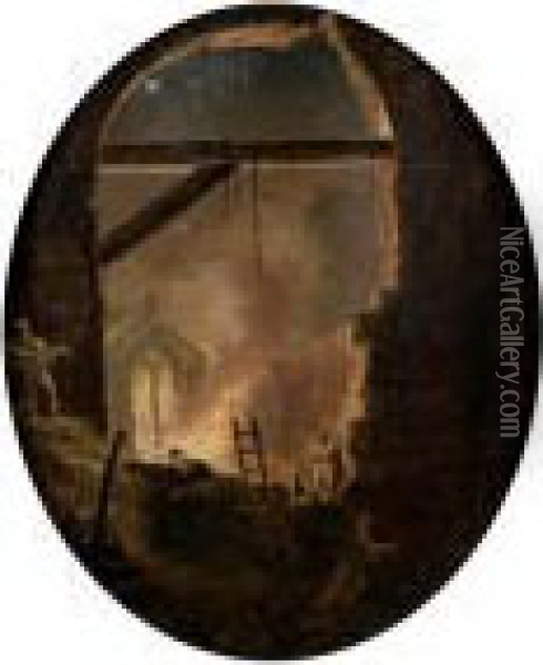 Scene D'incendie Nocturne Oil Painting - Hubert Robert