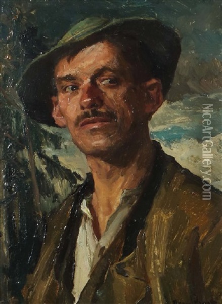 Portrait Eines Jungen Jagers Vor Landschaftshintergrund Oil Painting - Hans Best