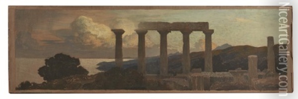 Marine Et Ruines Deux Oil Painting - Emile Rene Menard