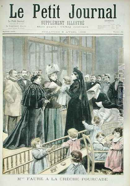 Madame Faure at the Fourcade Creche, from Le Petit Journal, 5th April 1896 Oil Painting - Oswaldo Tofani