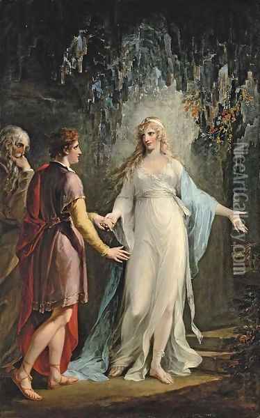 Calypso receiving Telemachus and Mentor in the Grotto Oil Painting - William Hamilton