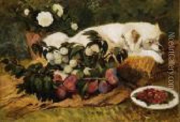 Natura Morta Con Volpino Bianco Oil Painting - Giuseppe Palizzi