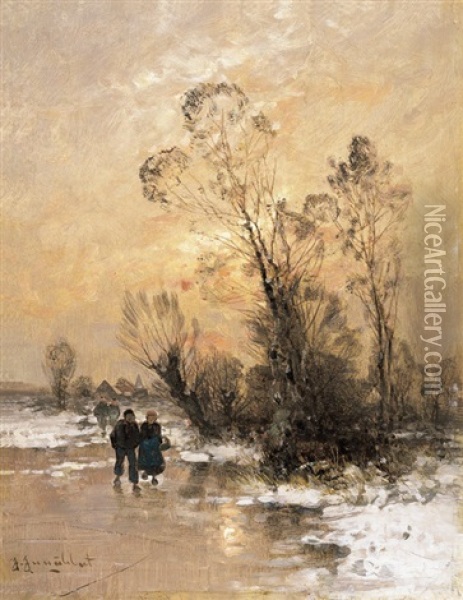 Winterlandschap Oil Painting - Johann Jungblut