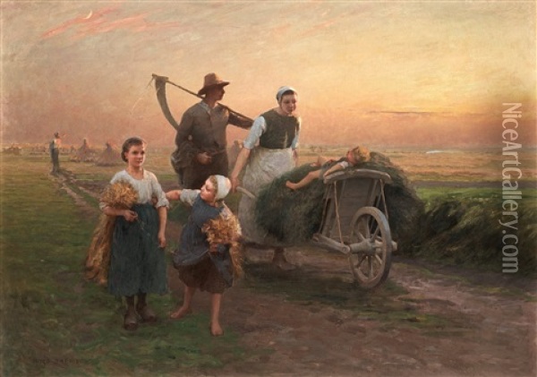 Returning Home From The Fields Oil Painting - Hugo Salmson