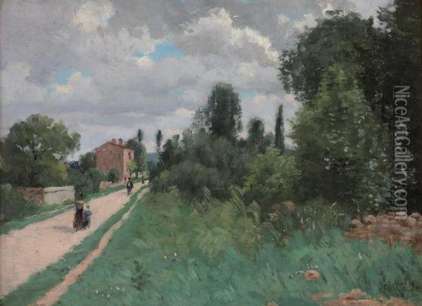 Paysage Au Chemin Oil Painting - Gustave Karcher